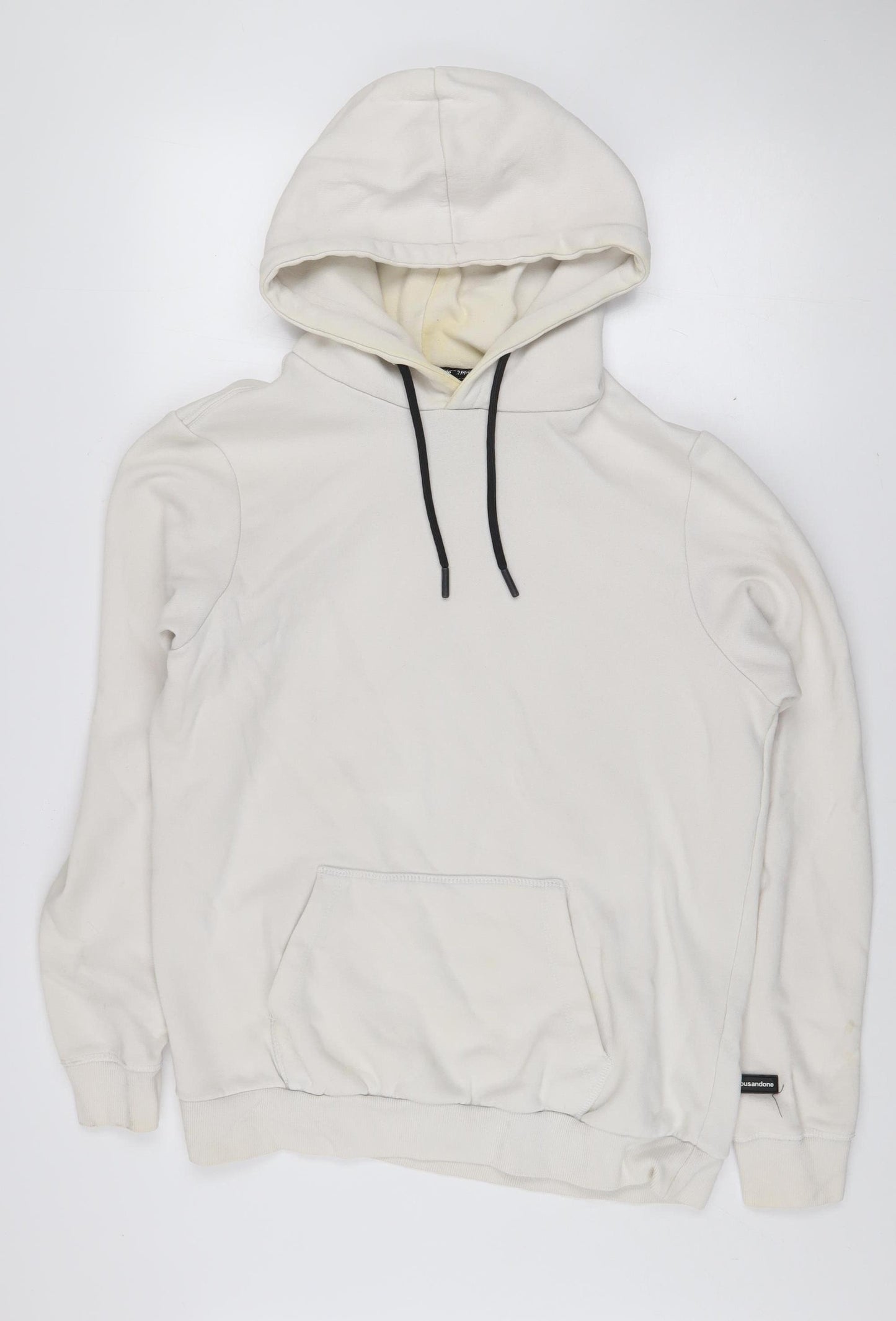 Bershka Men’s Beige Pullover Hoodie L Regular Fit Fleece Cotton Blend
