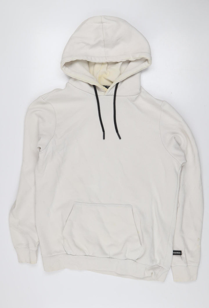 Bershka Men’s Beige Pullover Hoodie L Regular Fit Fleece Cotton Blend