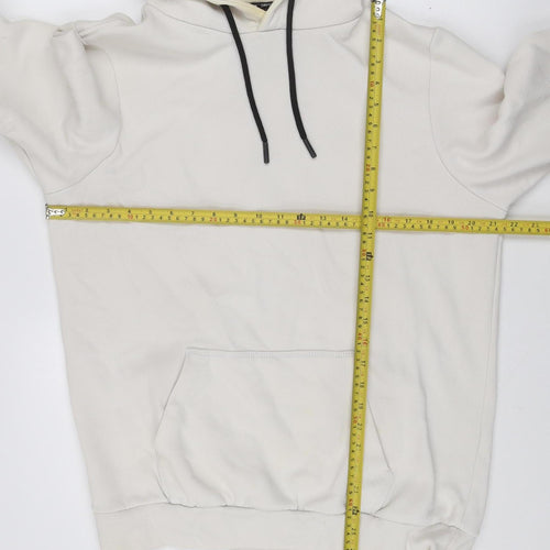 Bershka Men’s Beige Pullover Hoodie L Regular Fit Fleece Cotton Blend