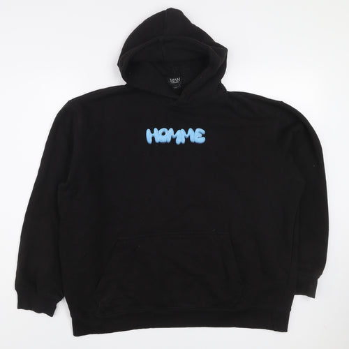 boohooMAN Men's Black Graphic Pullover Hoodie M Streetwear Style