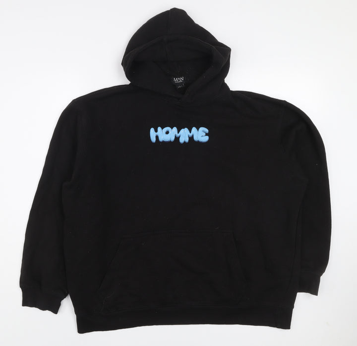 boohooMAN Men's Black Graphic Pullover Hoodie M Streetwear Style