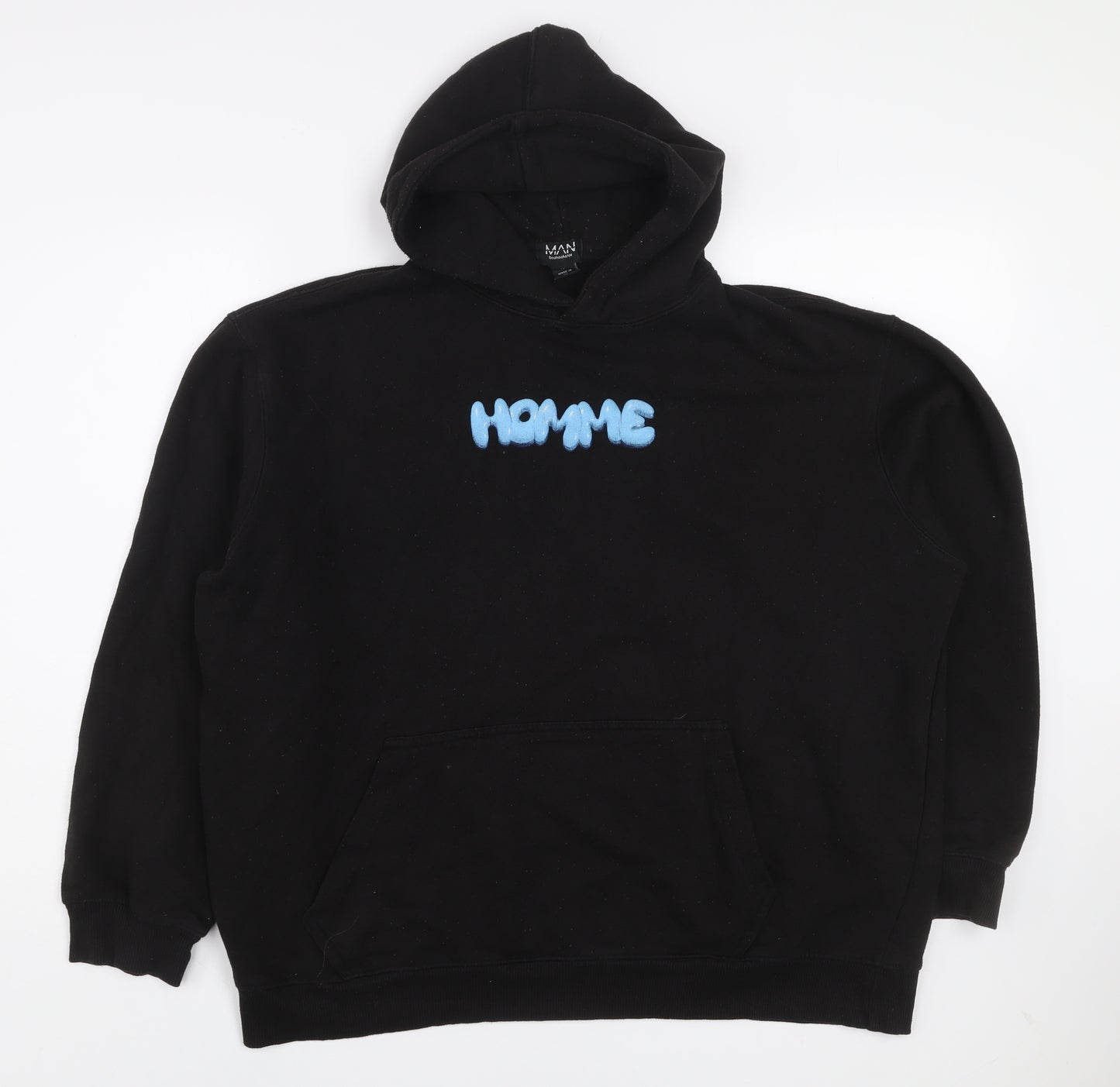 boohooMAN Men's Black Graphic Pullover Hoodie M Streetwear Style