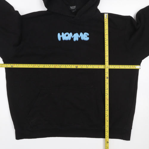 boohooMAN Men's Black Graphic Pullover Hoodie M Streetwear Style