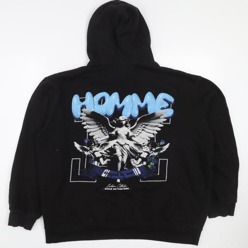 boohooMAN Men's Black Graphic Pullover Hoodie M Streetwear Style