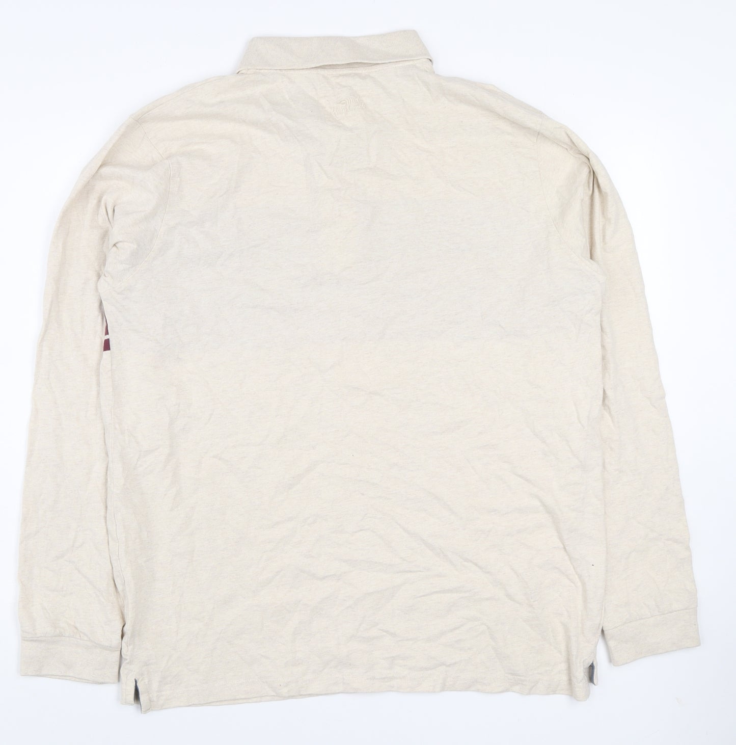 Weird Fish Men’s Beige Striped Long Sleeve Organic Cotton Polo Shirt Size L