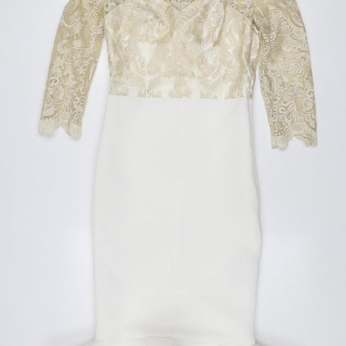Chi Chi London Women’s Ivory Lace Off Shoulder Bodycon Dress Size 10