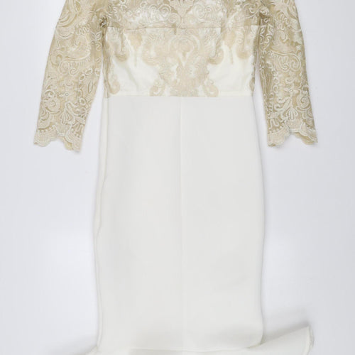Chi Chi London Women’s Ivory Lace Off Shoulder Bodycon Dress Size 10