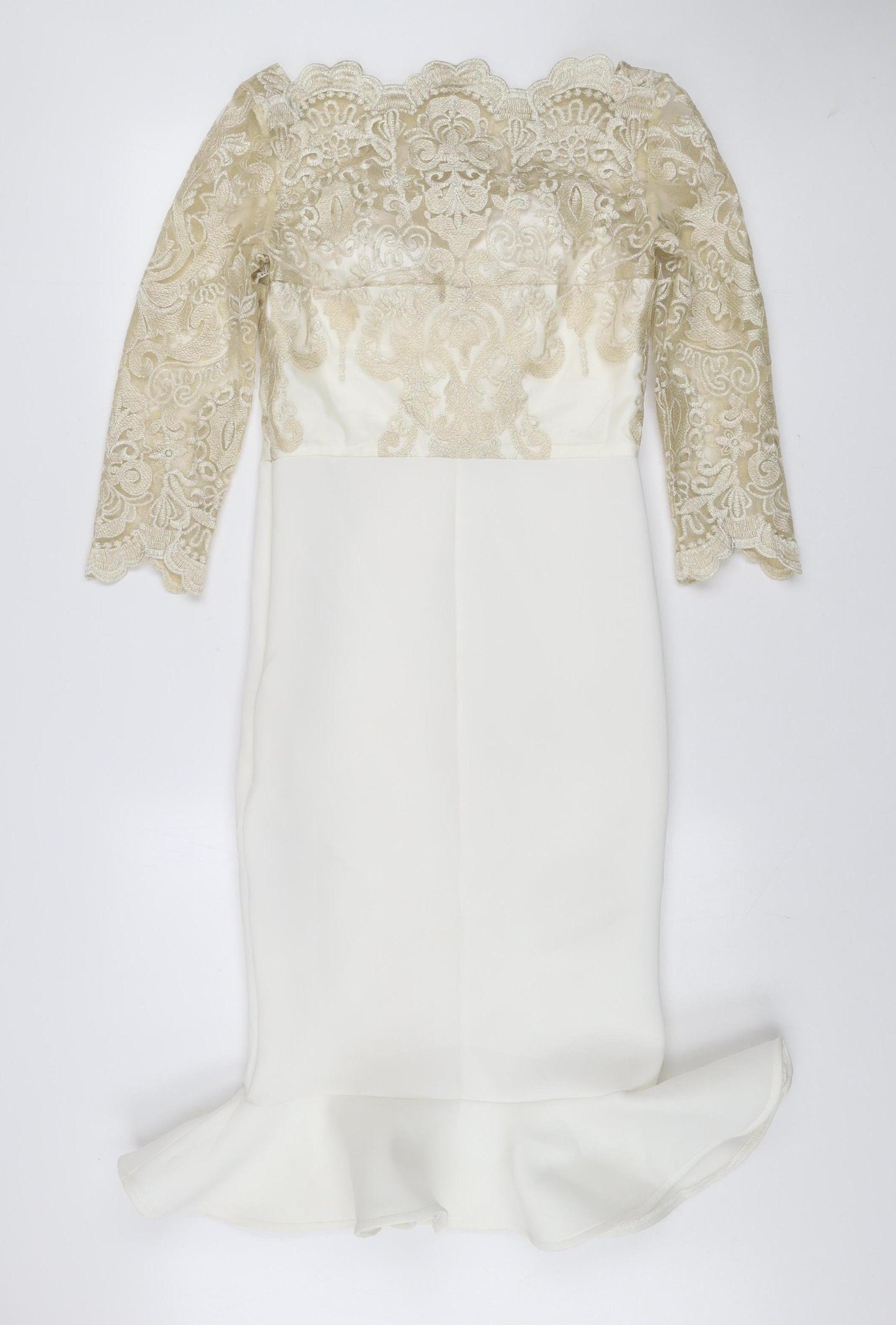 Chi Chi London Women’s Ivory Lace Off Shoulder Bodycon Dress Size 10