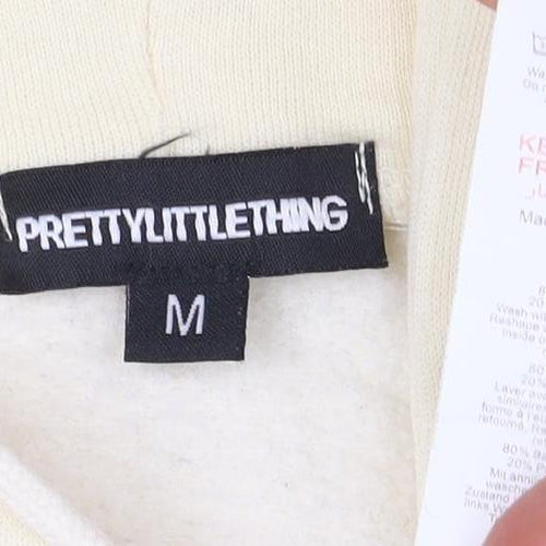 PrettyLittleThing Unisex Beige Full Zip Hoodie M Apres Ski Embroidered