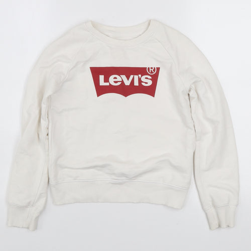 Levi's Boys White Crew Neck Sweatshirt 10 Years Cotton Blend Logo Print