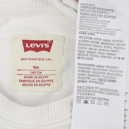 Levi's Boys White Crew Neck Sweatshirt 10 Years Cotton Blend Logo Print