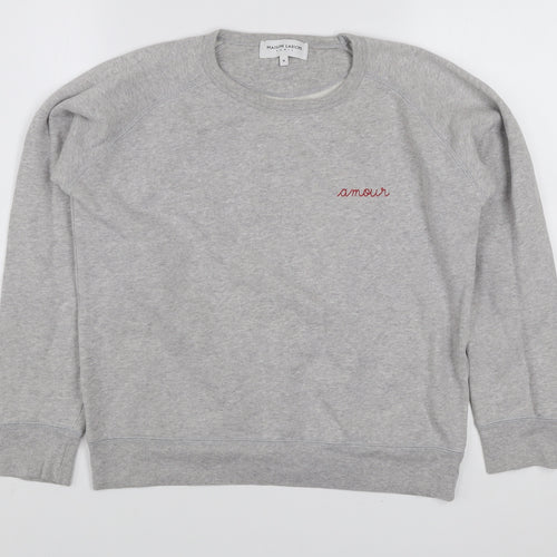 Maison Labiche Women Grey Embroidered Amour Cotton Sweatshirt Size M