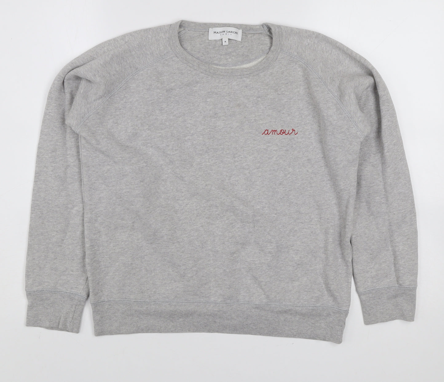 Maison Labiche Women Grey Embroidered Amour Cotton Sweatshirt Size M
