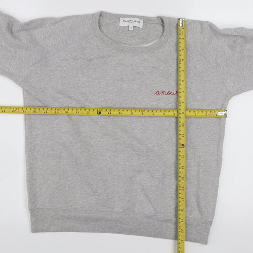Maison Labiche Women Grey Embroidered Amour Cotton Sweatshirt Size M
