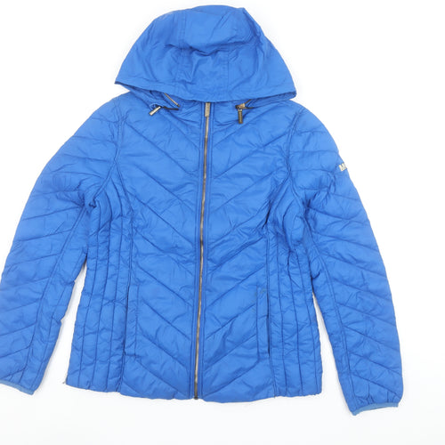 Michael Kors Womens Blue S Puffer Jacket Hooded Zip Nylon
