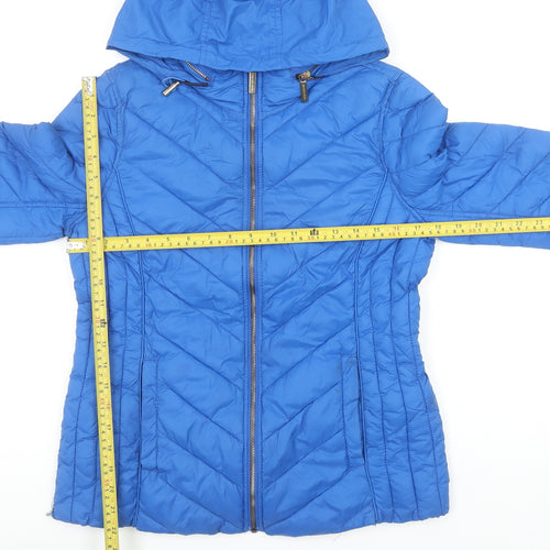 Michael Kors Womens Blue S Puffer Jacket Hooded Zip Nylon