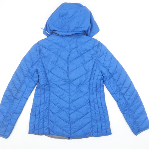 Michael Kors Womens Blue S Puffer Jacket Hooded Zip Nylon