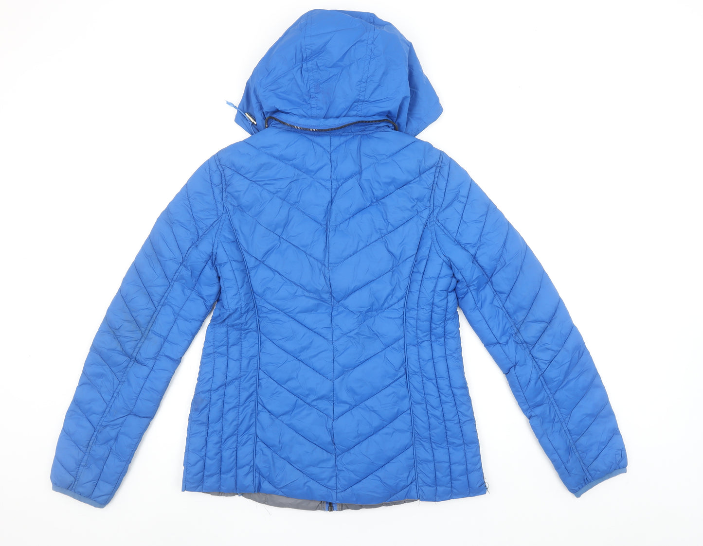 Michael Kors Womens Blue S Puffer Jacket Hooded Zip Nylon