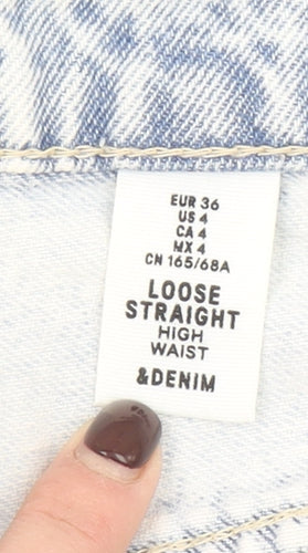 &Denim Women’s Blue High Waist Straight Jeans Size 8