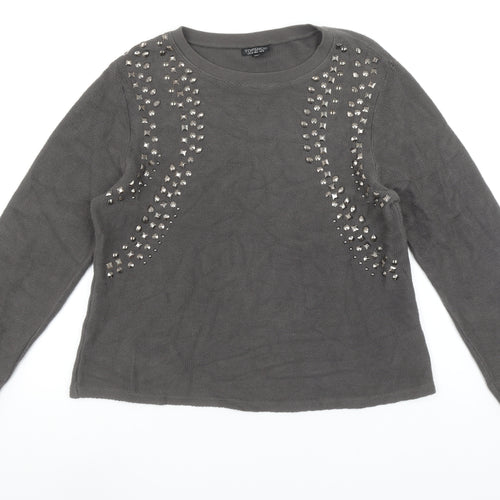 Topshop Women Grey Studded Cotton Knit Jumper UK 10
