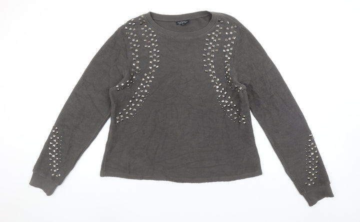 Topshop Women Grey Studded Cotton Knit Jumper UK 10