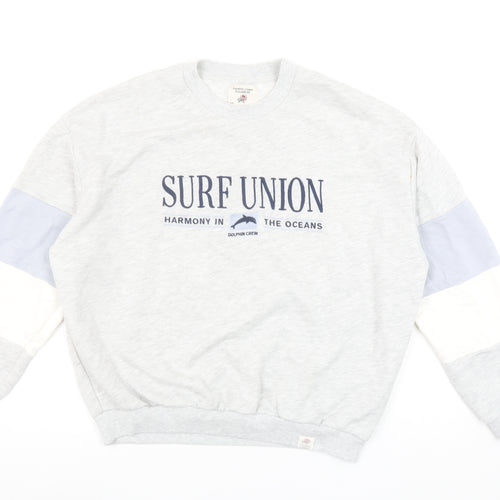 Pull & Bear Womens Grey Colourblock Surf Union Crew Neck Sweatshirt Size Small