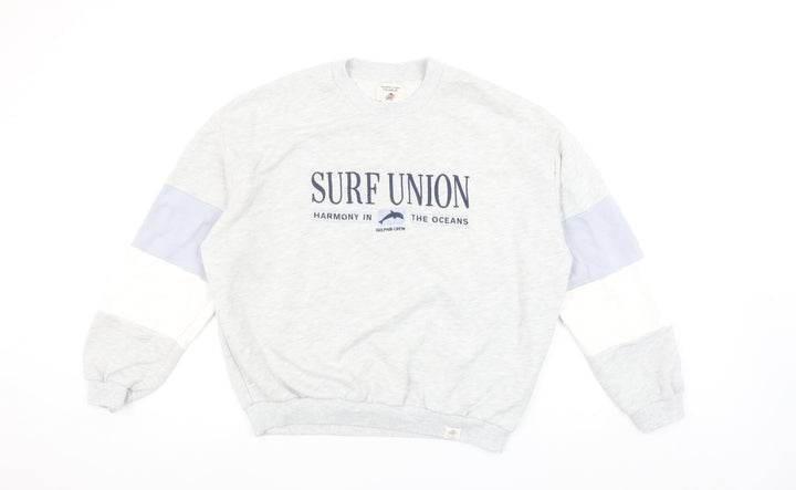 Pull & Bear Womens Grey Colourblock Surf Union Crew Neck Sweatshirt Size Small