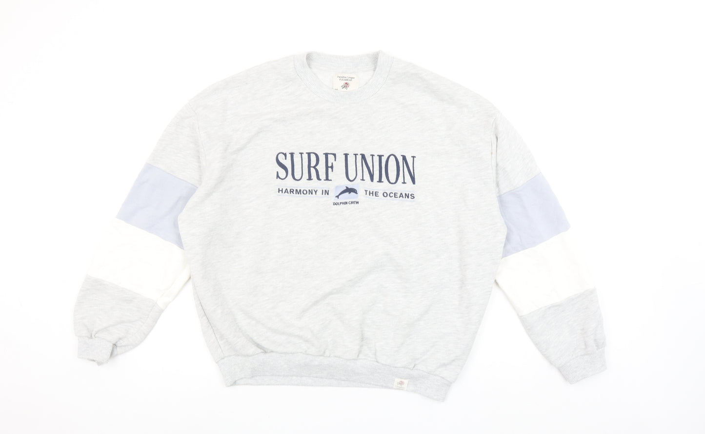 Pull & Bear Womens Grey Colourblock Surf Union Crew Neck Sweatshirt Size Small