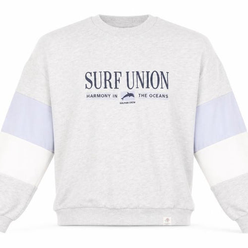 Pull&Bear Womens Grey Colourblock Surf Union Crew Neck Sweatshirt Size Small