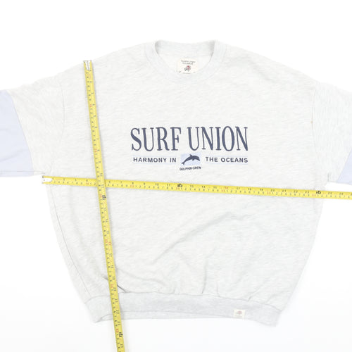 Pull & Bear Womens Grey Colourblock Surf Union Crew Neck Sweatshirt Size Small