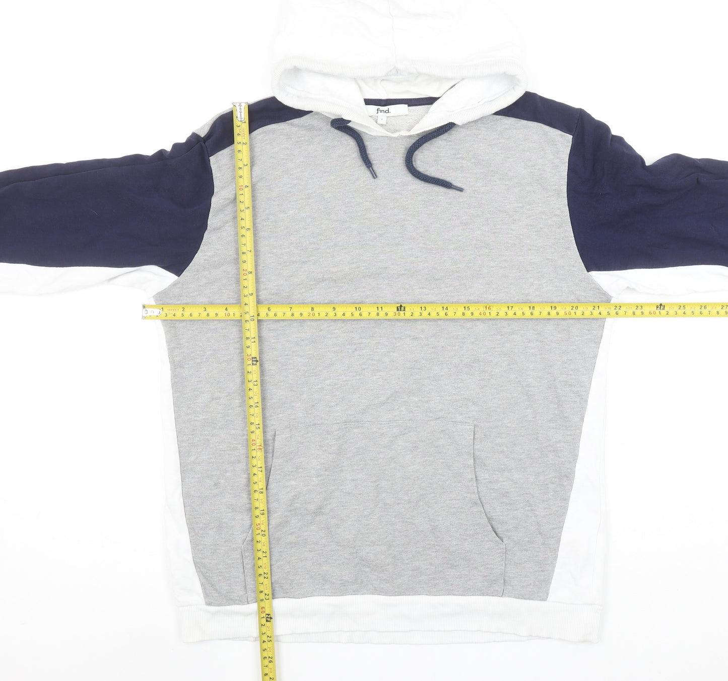 Find Men’s Grey Colour Block Pullover Hoodie Size L