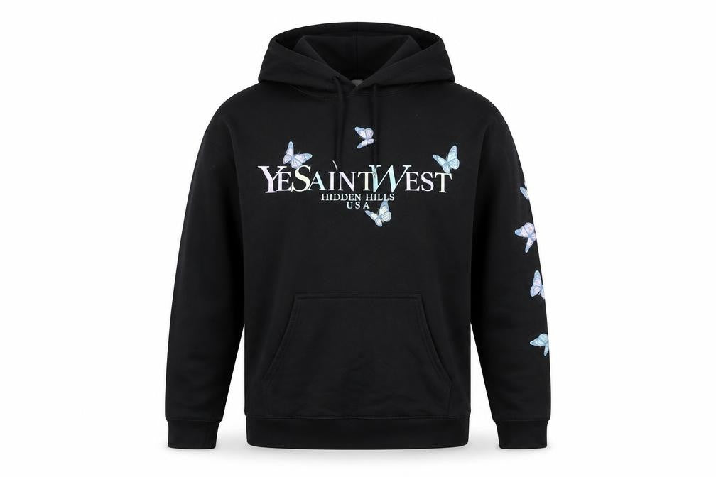 Front view of Boohoo Women’s Black Butterfly Print Pullover Hoodie Size Small