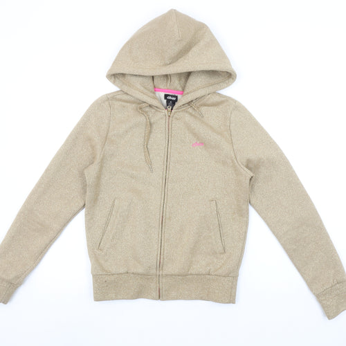 Etnies Womens Beige Full Zip Hoodie Small Jazz Style Glittered Sweatshirt