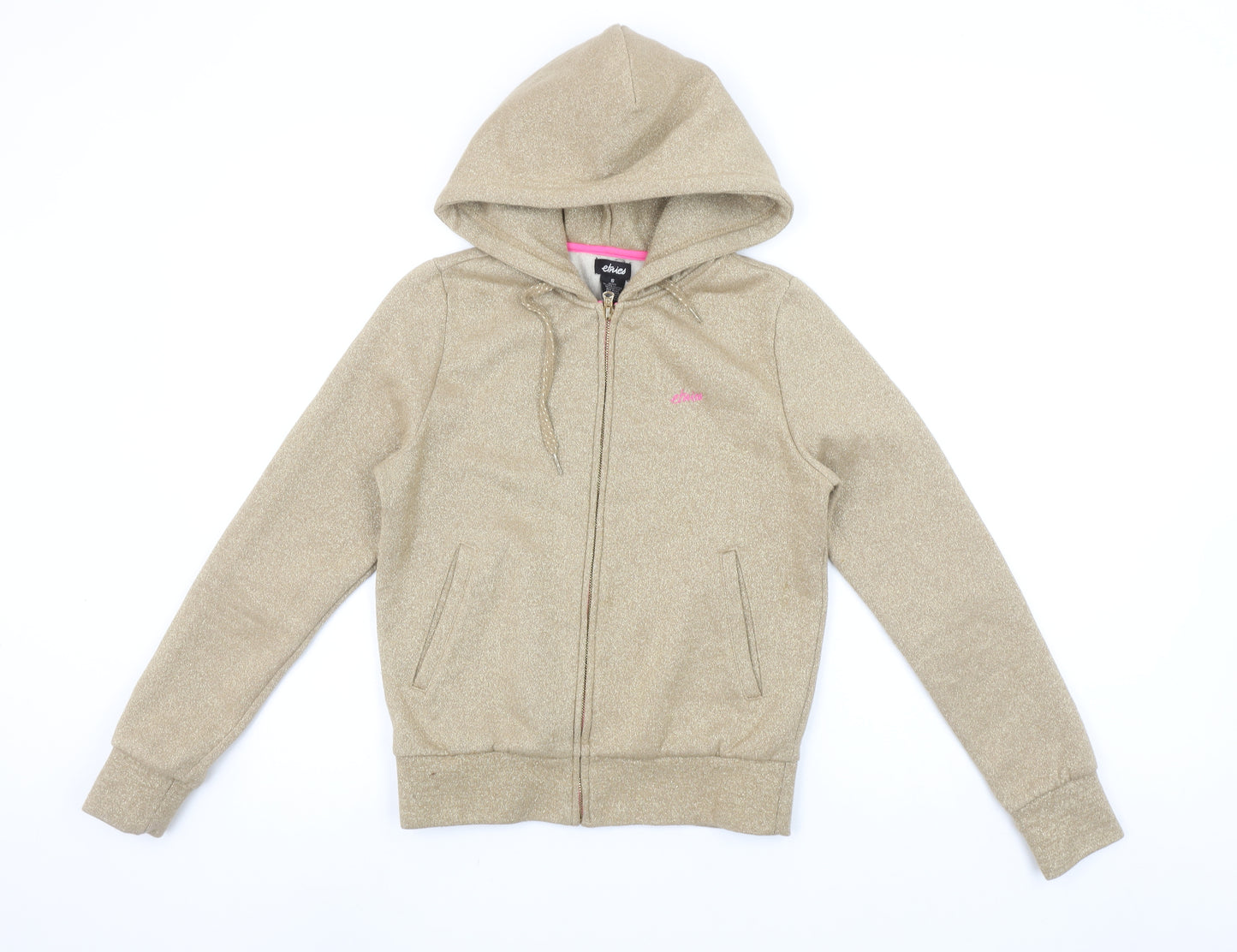 Etnies Womens Beige Full Zip Hoodie Small Jazz Style Glittered Sweatshirt