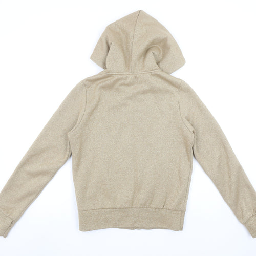 Etnies Womens Beige Full Zip Hoodie Small Jazz Style Glittered Sweatshirt