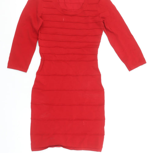 Mango Women’s Red Bodycon Knit Dress Size S 3/4 Sleeve
