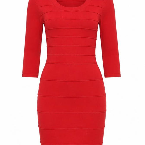 Mango Women’s Red Bodycon Knit Dress Size S 3/4 Sleeve