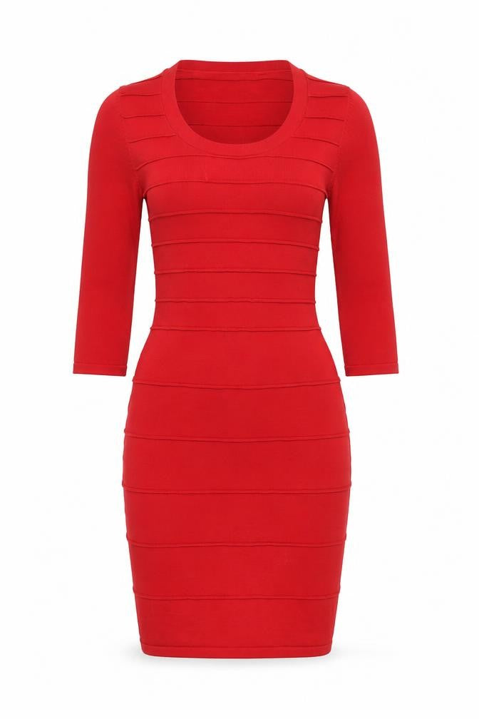 Mango Women’s Red Bodycon Knit Dress Size S 3/4 Sleeve