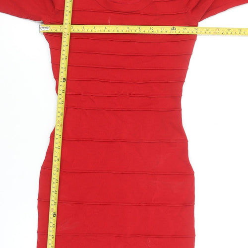 Mango Women’s Red Bodycon Knit Dress Size S 3/4 Sleeve