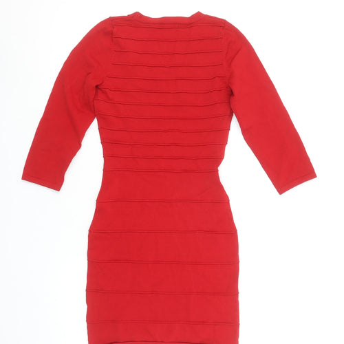 Mango Women’s Red Bodycon Knit Dress Size S 3/4 Sleeve