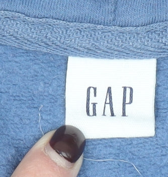 GAP Women's Blue Full Zip Hoodie Medium Floral Logo Sweatshirt