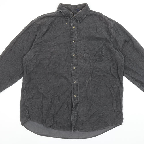 Trader Bay Men's Grey Cotton Long Sleeve Button-Up Shirt Size L