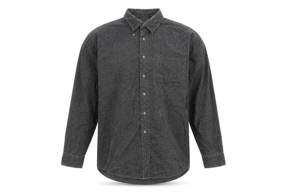 Front view of Trader Bay Men's Grey Cotton Long Sleeve Button-Up Shirt, size L
