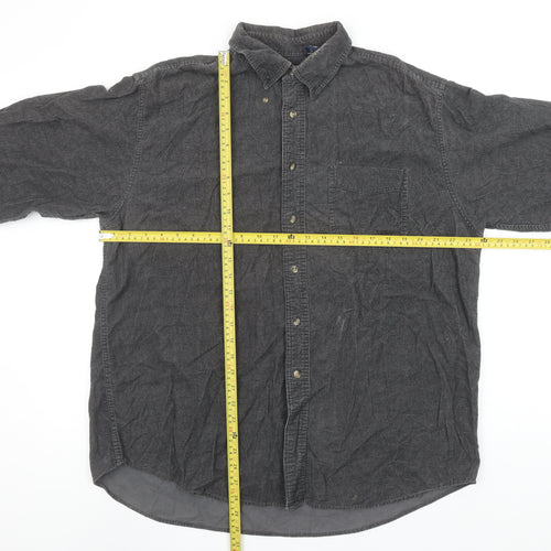 Trader Bay Men's Grey Cotton Long Sleeve Button-Up Shirt Size L