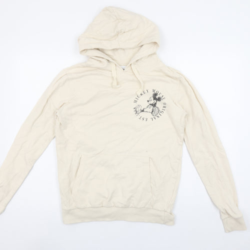 Disney Women Beige Mickey Mouse Pullover Hoodie Size 8 S