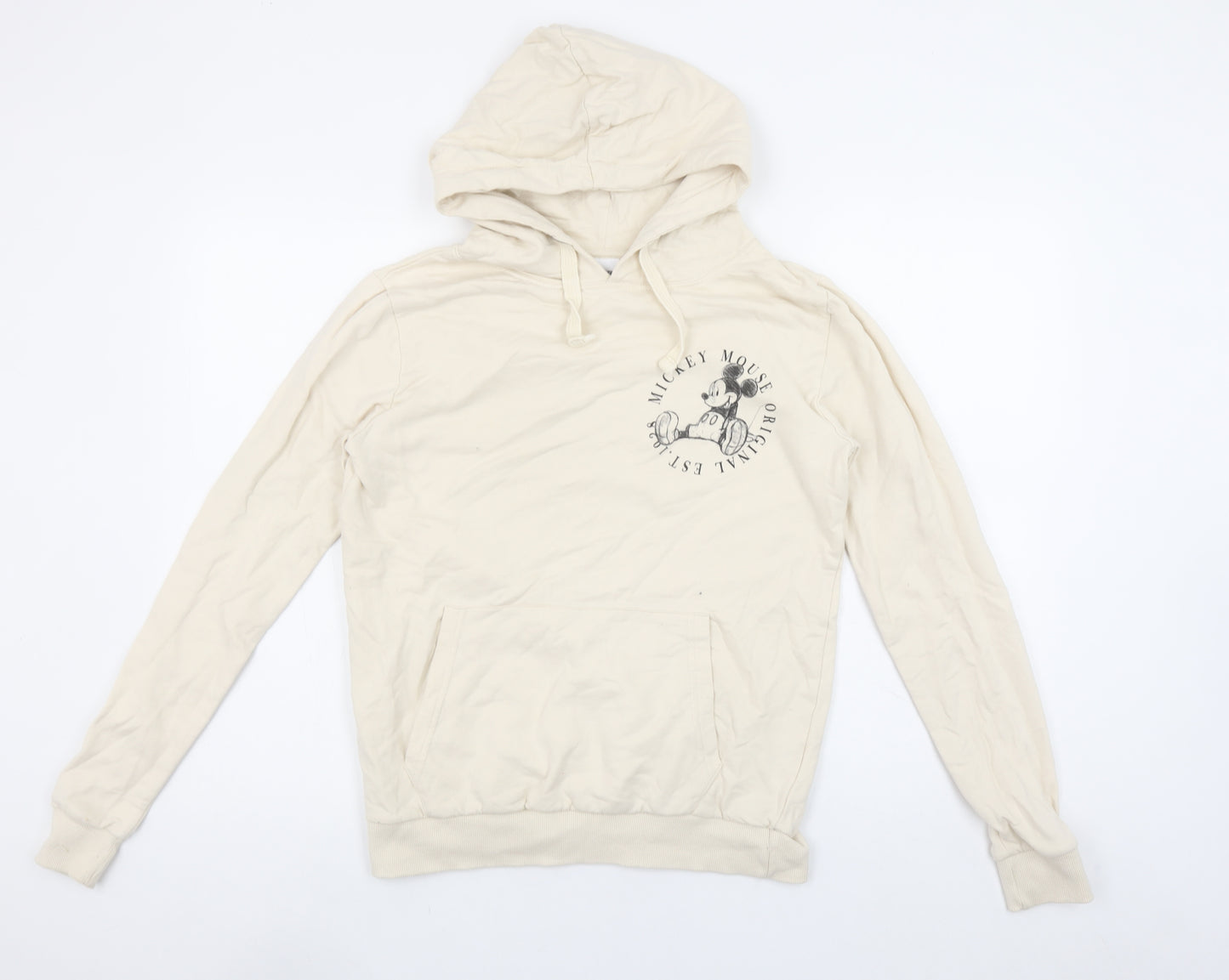 Disney Women Beige Mickey Mouse Pullover Hoodie Size 8 S