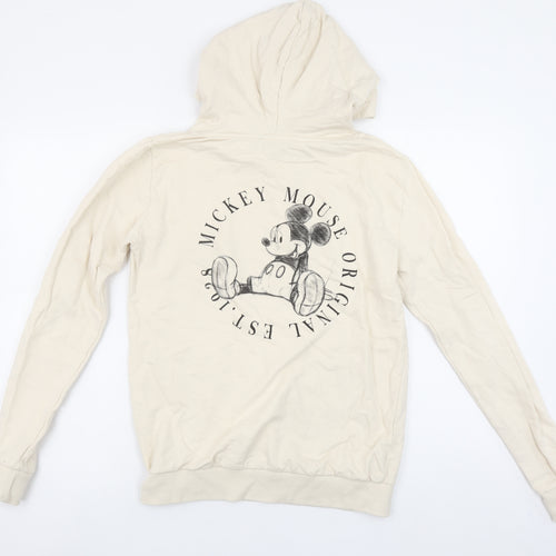 Disney Women Beige Mickey Mouse Pullover Hoodie Size 8 S