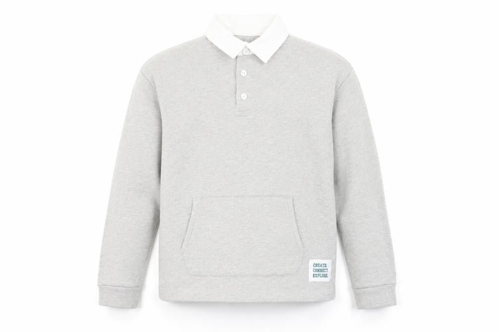 Front view of John Lewis boys’ grey collared henley sweatshirt 11 years