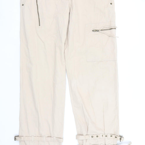 H&M Women Beige Cargo Trousers Size 16 Belted Cotton Casual