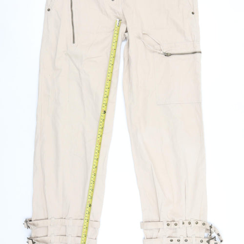 H&M Women Beige Cargo Trousers Size 16 Belted Cotton Casual